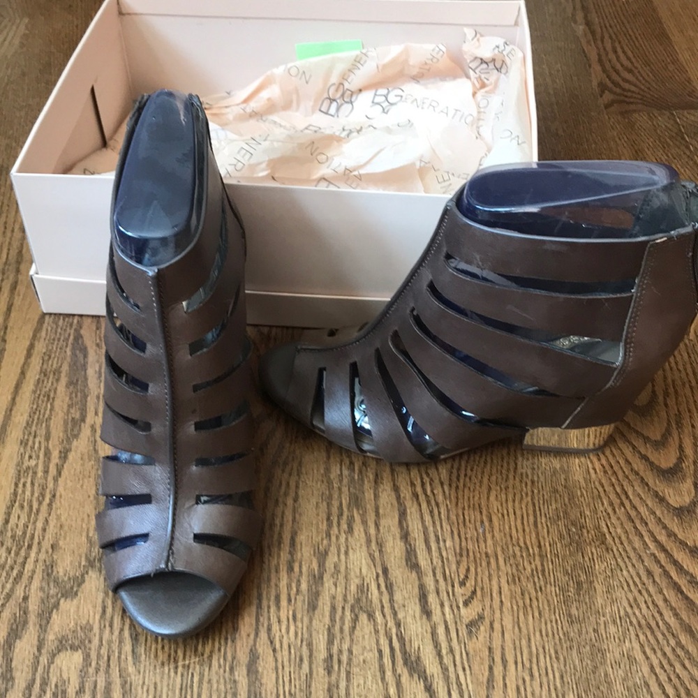 BCBG wedge brown booties